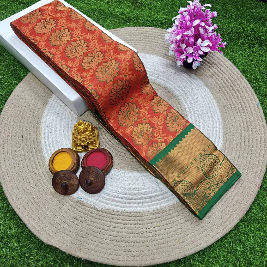 Tissue Bridal Wedding Silks Red with the green border  – Wedding Silks | New Arrival | Harshal Textiles