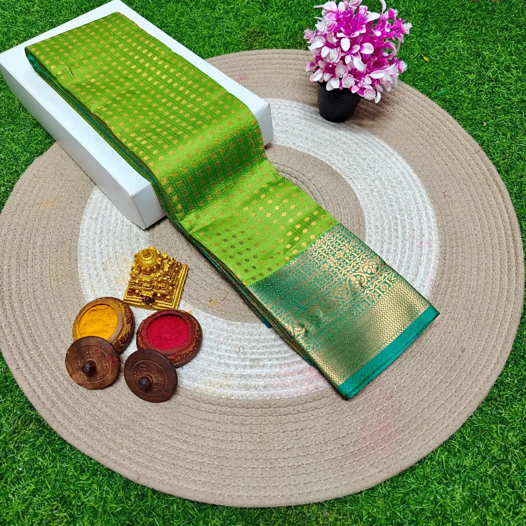 Thousand Putta Wedding Silks Light green with green  – Wedding Silks | New Arrival | Harshal Textiles