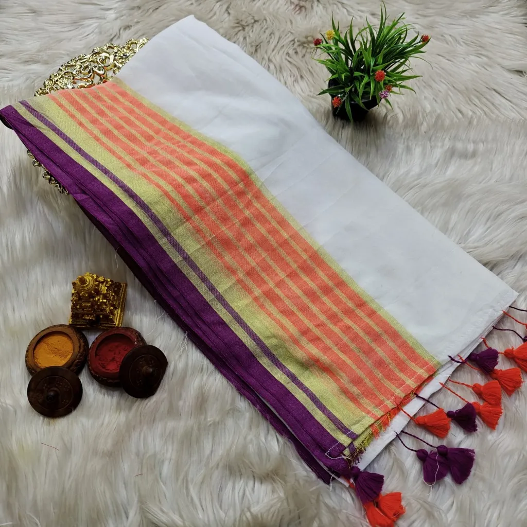 Orange with purple line  – LAUNCHING OFFER  | Harshal Textiles