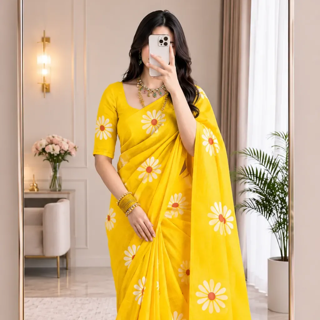 Yellow  – Cotton Saree | New Arrival | Harshal Textiles
